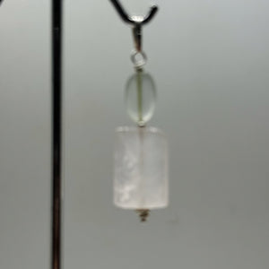 Rose Quartz, Green Moonstone Sterling Silver Pendant | 1 1/2" Long| Pink, Green|