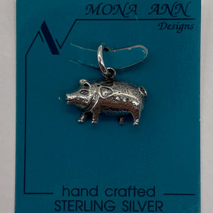 Lucky Pig Sterling Silver Charm | 1/2" Long | Silver | 1 Pendant |