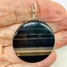 Load image into Gallery viewer, Sardonyx Agate 40mm Coin Sterling Silver Pendant | Black | 2&quot; Long |
