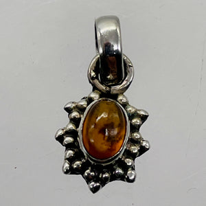 Amber Sterling Silver Bezel Set Pendant | 1/2" Long | Amber | 1 Pendant |