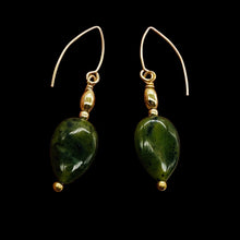 Load image into Gallery viewer, Nephrite Jade Briolette Bead 14K Gold Filled Earrings | Green | 1 1/4" Long |
