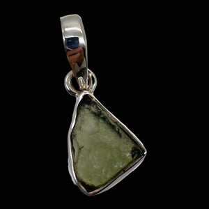 Moldavite 8.75ct Sterling Silver Triangle Pendant| 7/8" Long | Green | 1 Pendant