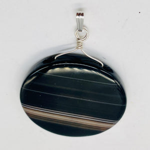Sardonyx Agate 40mm Coin Sterling Silver Pendant | Black | 2" Long |