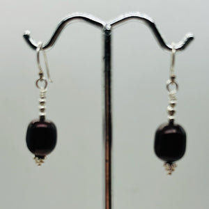 Black Cherry Freshwater Pearl Earrings | 1 1/4" Long | 12x8mm Pearls | 1 Pair |