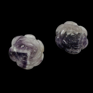 Bloomer 2 Carved Amethyst Rose Flower Beads 009290Aml