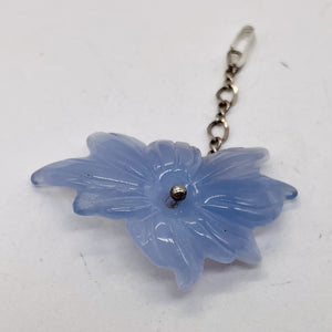 Hand Carved Natural Blue Chalcedony Flower Sterling Silver Pendant | 1" Long |