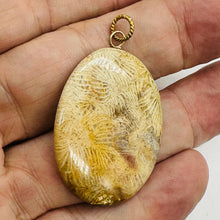 Load image into Gallery viewer, Tan White Fossilized Coral Flat Oval Pendant 40x30x5.5mm Natural Stone
