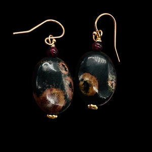 Natural Poppy Ocean Jasper 14K Gold Filled Earrings | Pink, Black | 1 1/2" Long|