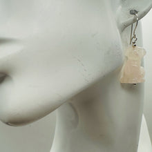 Load image into Gallery viewer, Faithful Puppy Dog Rose Quartz Hand Carved Sterling Silver Earrings
