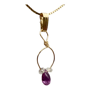 Designer Pink Sapphire with White Sapphire side stones 14Kgf Wirewrap Pendant