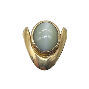 Cats Eye Chrysoberyl 14K Gold Ring 12x10mm Stone | Size 8 | White, Green Tint |