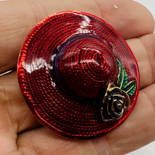 Load image into Gallery viewer, Sparkling Red Designer Hat Brooch Vintage Style Statement Pin USA 43mm
