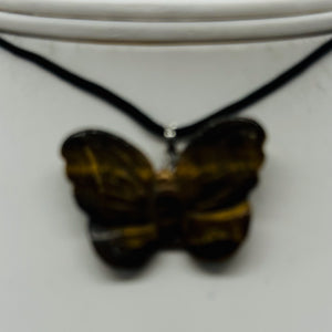 Tiger Eye Stone Butterfly Pendant | 1" Long | Bronze | 1 Pendant Necklace |