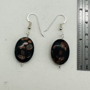 Natural Poppy Ocean Jasper Sterling Silver Earrings | Pink, Black | 1 1/4" Long|