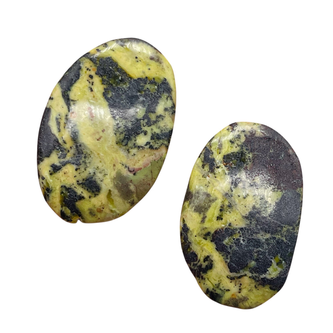 Turquoise Faustite Oval Beads | 34x22 to 32x21mm | Chartreuse, Black | 2 Beads |