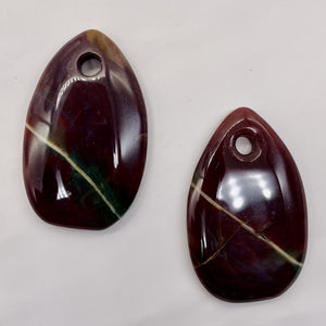 Hand Carved Bloodstone Agate Pendant Bead | 54x33x6mm| Green Red | Oval | 1 Bead