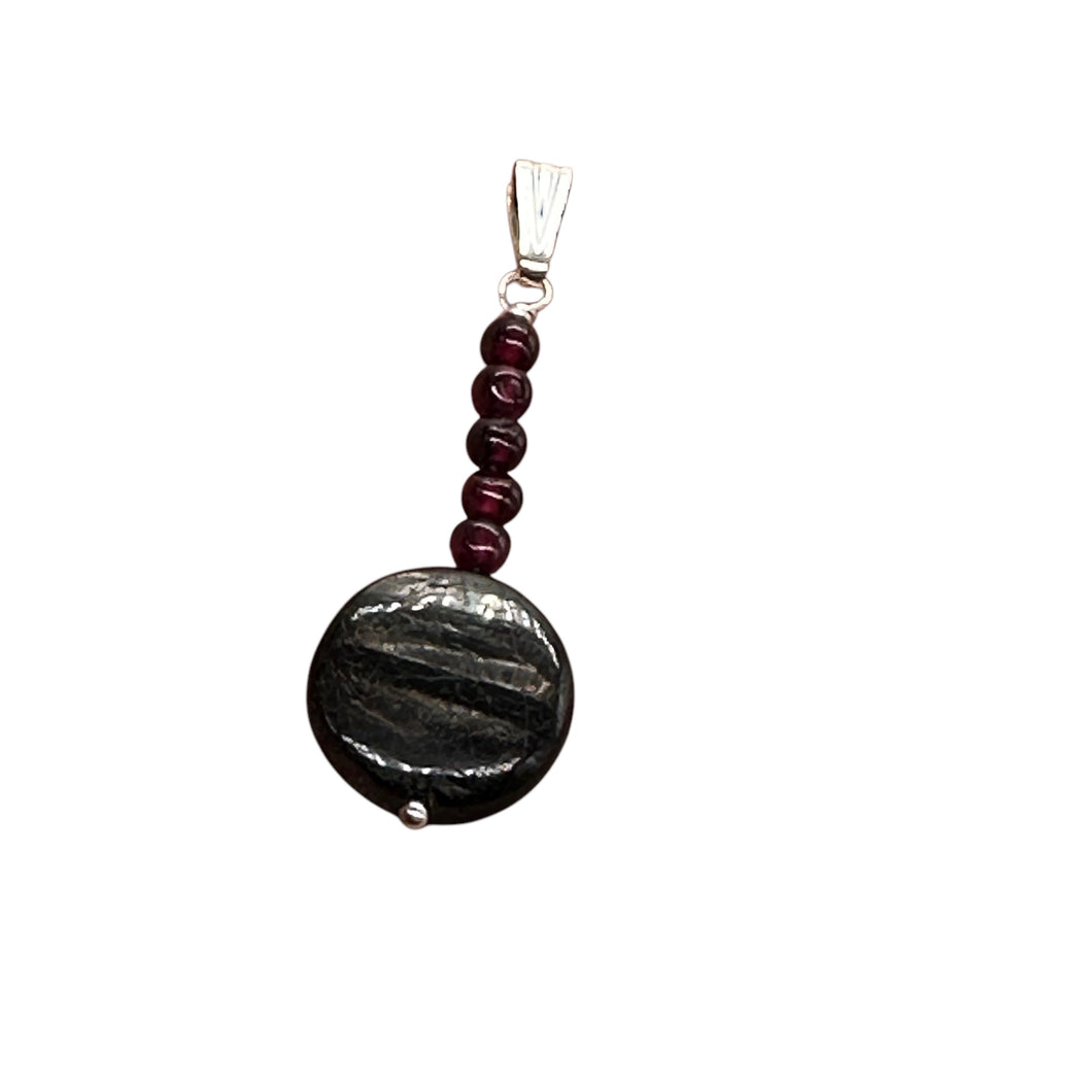 Rhodolite Garnet and Hypersthene Sterling Silver Pendant | 1 3/4 inches long |