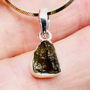 Moldavite 9.13ct Sterling Silver Triangle Pendant | 3/4" Long| Green| 1 Pendant|