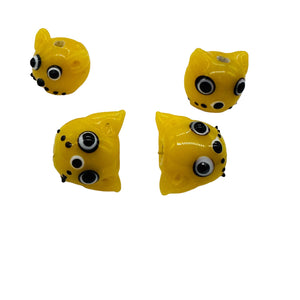 Kitty Cat Ceramic Round Beads | 15mm | Butterscotch Yellow | 4 Beads |
