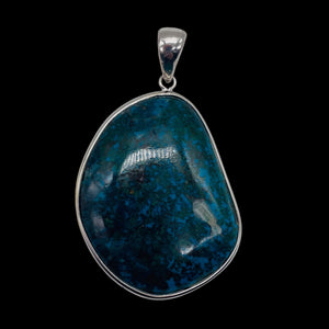 Chrysocolla Sterling Silver Oval Pendant | 2" Long | Blue, Green | 1 Pendant |