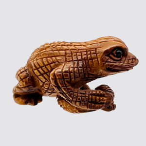 Intricate Carved & Signed Boxwood Lizard Ojime/Netsuke Bead