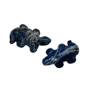 2 Carved Snappy Sodalite Lizard Beads | 27x15x7mm | Blue white