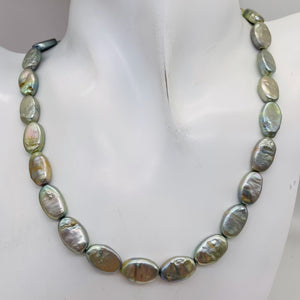 Platinum Green Oval Coin Pearl Strand 109948