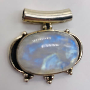 Alluring Rainbow Moonstone Sterling Silver Pendant | Blue White | 1 1/4" long |