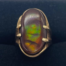 Load image into Gallery viewer, Fire Boulder Opal 14K Gold Ring | 23x13mm Stone | 5.5 | Green, Yellow, Purple |
