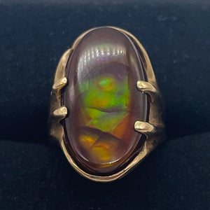 Fire Boulder Opal 14K Gold Ring | 23x13mm Stone | 5.5 | Green, Yellow, Purple |