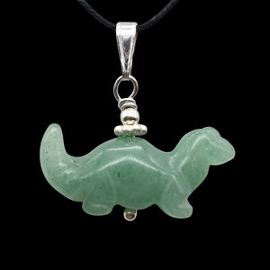 Aventurine Diplodocus Dinosaur Sterling Silver Pendant | 25x11.5x7.5mm (Diplodocus), 5.5mm (Bail Opening), 7/8" (Long) | Green