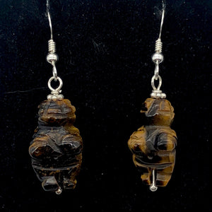Tiger Eye Venus Goddess of Willendorf Sterling Earrings| 1 3/4" Long | Bronze |