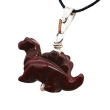 Load image into Gallery viewer, Red Dinosaur Pendant Bracciated Jasper Stegosaurus and Silver Pendant 509258BJS | 21x11x8mm (Stegosaurus), 7.0mm (Bail Opening), 7/8" (Long) | Red
