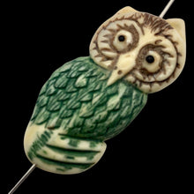 Load image into Gallery viewer, Waterbuffalo Bone Owl | 31.5x14x4.5mm | Green/Brown/Cream | 1 Bead

