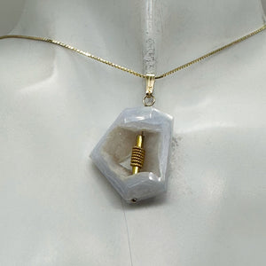 Chalcedony Druzy Designer Cut Sterling Silver Pendant | 1 1/2" Long | Blue |
