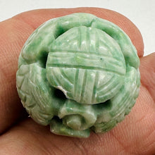 Load image into Gallery viewer, AAA Natural Green Jade Carved Owl Longevity Round Bead 22mm Chinese Focal Bead
