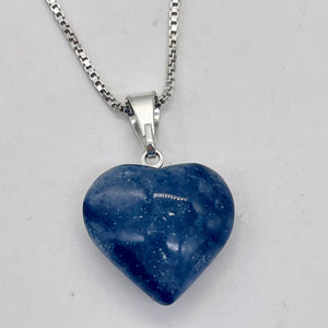 Aventurine Heart with Sterling Silver 18" Box Necklace | 7/8" Long | Blue |