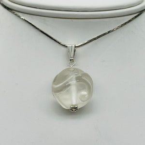 Dragon Carved Quartz Sphere Sterling Silver Pendant Necklace| 20mm| 1 1/4" long|