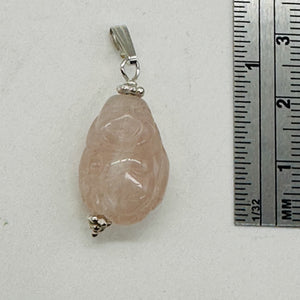 Buddha Hand Carved Rose Quartz Sterling Silver Pendant | 1 1/4" Long |