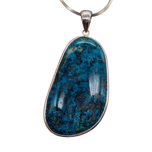 Chrysocolla Sterling Silver Oval Pendant | 3 1/4" Long | Blue, Green| 1 Pendant|