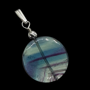 Fluorite Aurora Borealis Sterling Silver Pendant | 1 1/2" Long | Blue/Purple |