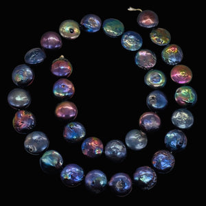 Ebony Rainbow Coin Pearls | 10-12mm | Lavender Blue Pink | 6 Pearls |