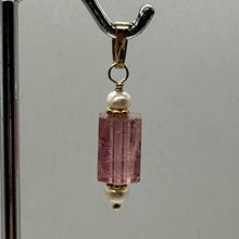 Load image into Gallery viewer, Tourmaline and Pearl 14K Yellow Gold Filled Pendant | Pink | 1&quot; Long |
