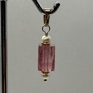 Tourmaline and Pearl 14K Yellow Gold Filled Pendant | Pink | 1" Long |