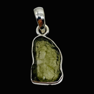 Moldavite 9.52ct Sterling Silver Rectangular Pendant| 1" Long| Green| 1 Pendant|