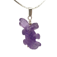 Load image into Gallery viewer, Charming Carved Natural Amethyst Lizard and Sterling Silver Pendant 509269AMS
