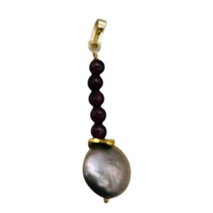 Natural Garnet and Pearl 14KGF Pendant | 1 1/2 Inch Long |