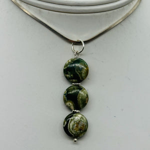 Raintree Rhyolite Jasper Sterling Silver Pendant | 2" Long | Green, Pink |