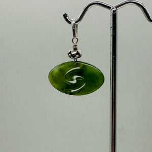 Jade New Zealand Maori Koru Sterling Silver Pendant | Green | 1" Long |