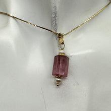 Load image into Gallery viewer, Tourmaline and Pearl 14K Yellow Gold Filled Pendant | Pink | 1&quot; Long |
